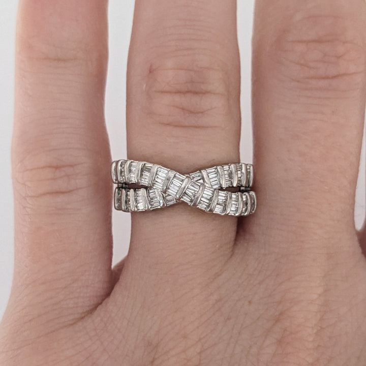 STERLING SILVER 1.00 CARAT TOTAL WEIGHT DIAMOND BAGUETTE (52) ESTATE CRISS CROSS ESTATE BAND 4.3 GRAMS