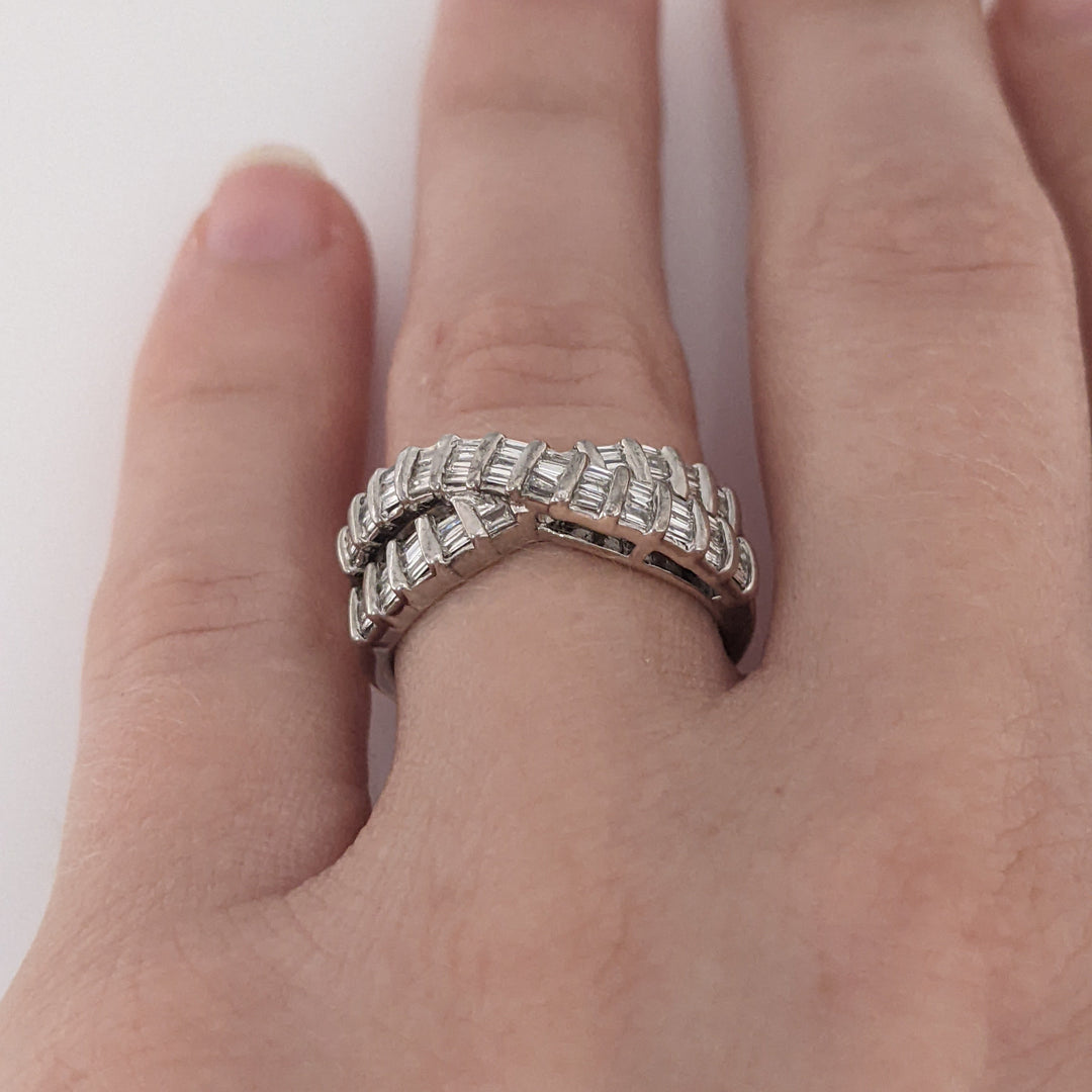 STERLING SILVER 1.00 CARAT TOTAL WEIGHT DIAMOND BAGUETTE (52) ESTATE CRISS CROSS ESTATE BAND 4.3 GRAMS