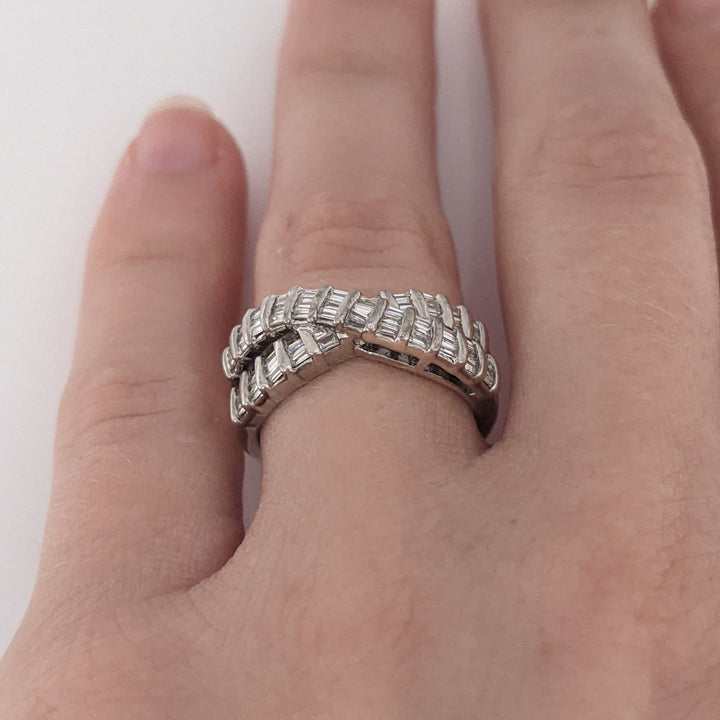 STERLING SILVER 1.00 CARAT TOTAL WEIGHT DIAMOND BAGUETTE (52) ESTATE CRISS CROSS ESTATE BAND 4.3 GRAMS