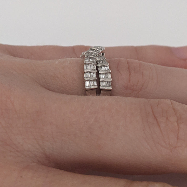 STERLING SILVER 1.00 CARAT TOTAL WEIGHT DIAMOND BAGUETTE (52) ESTATE CRISS CROSS ESTATE BAND 4.3 GRAMS