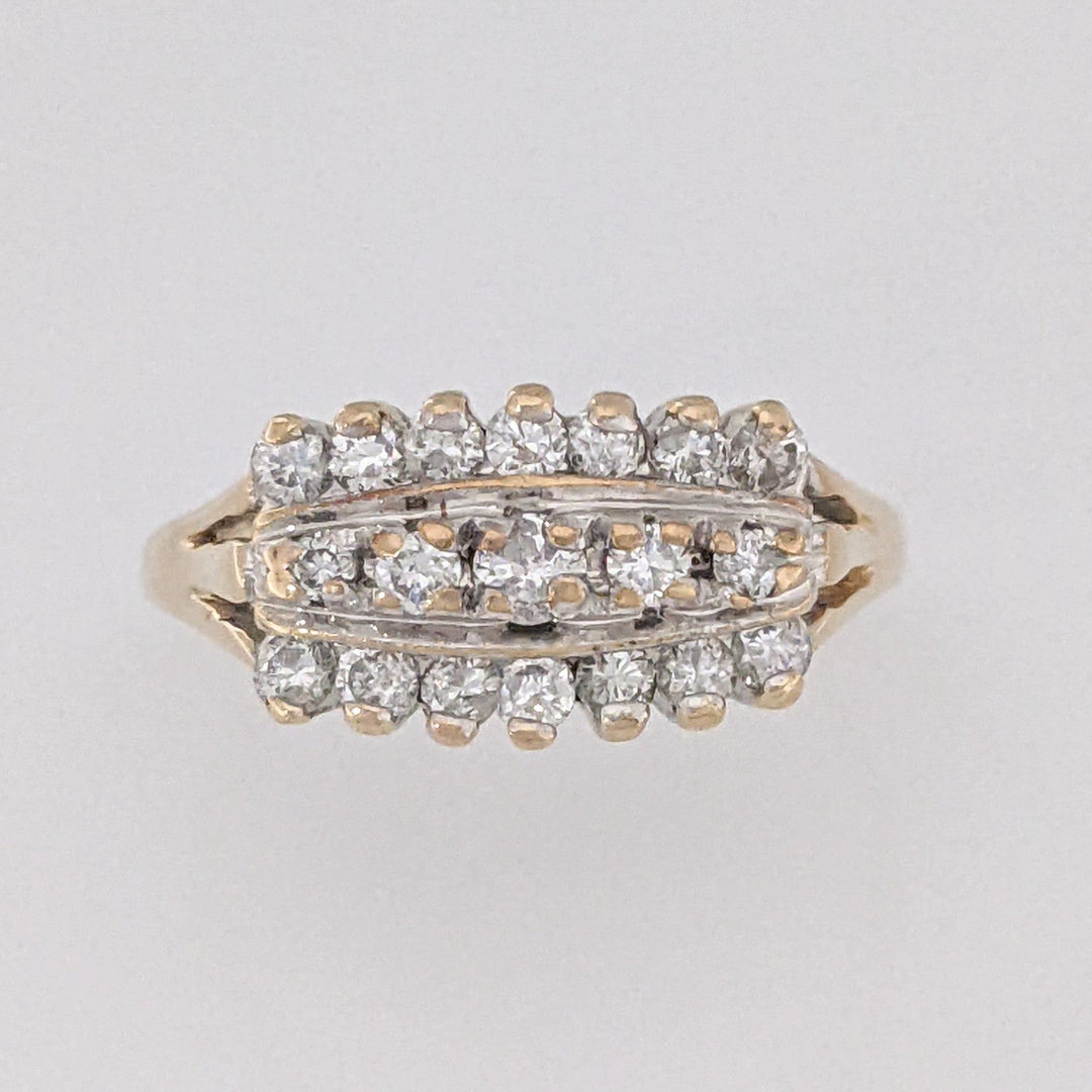 14K .51 CARAT TOTAL WEIGHT I1 I DIAMOND ROUND (19) 3-ROW ESTATE RING 3.2 GRAMS