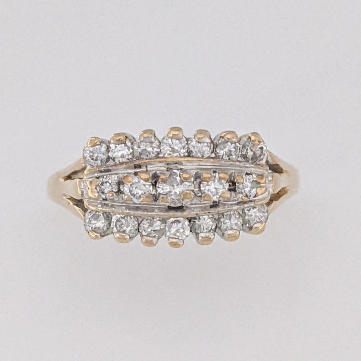 14K .51 CARAT TOTAL WEIGHT I1 I DIAMOND ROUND (19) 3-ROW ESTATE RING 3.2 GRAMS