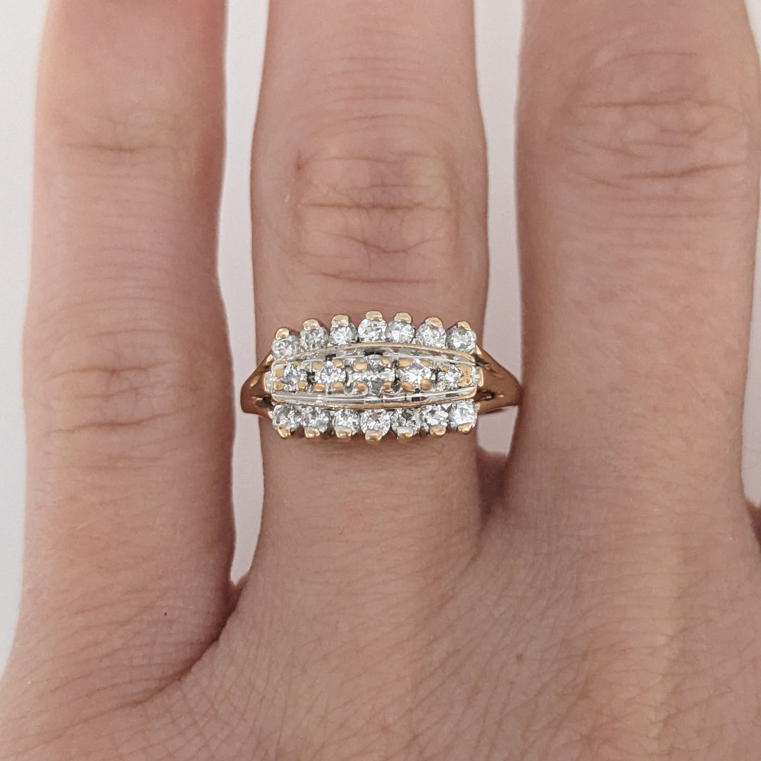 14K .51 CARAT TOTAL WEIGHT I1 I DIAMOND ROUND (19) 3-ROW ESTATE RING 3.2 GRAMS