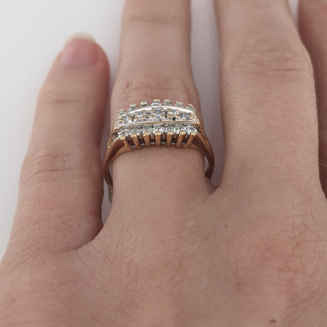 14K .51 CARAT TOTAL WEIGHT I1 I DIAMOND ROUND (19) 3-ROW ESTATE RING 3.2 GRAMS