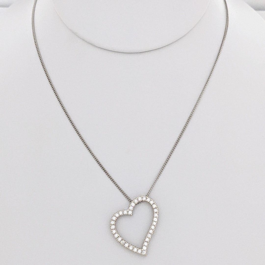 18K WHITE 1.02 CARAT TOTAL WEIGHT SI2-I1 F DIAMOND ROUND (34) ESTATE HEART PENDANT & 14K CHAIN