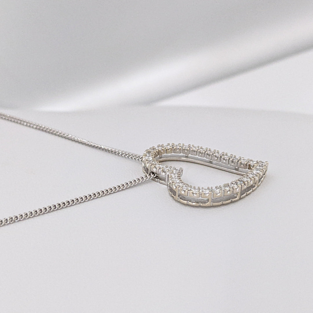 18K WHITE 1.02 CARAT TOTAL WEIGHT SI2-I1 F DIAMOND ROUND (34) ESTATE HEART PENDANT & 14K CHAIN