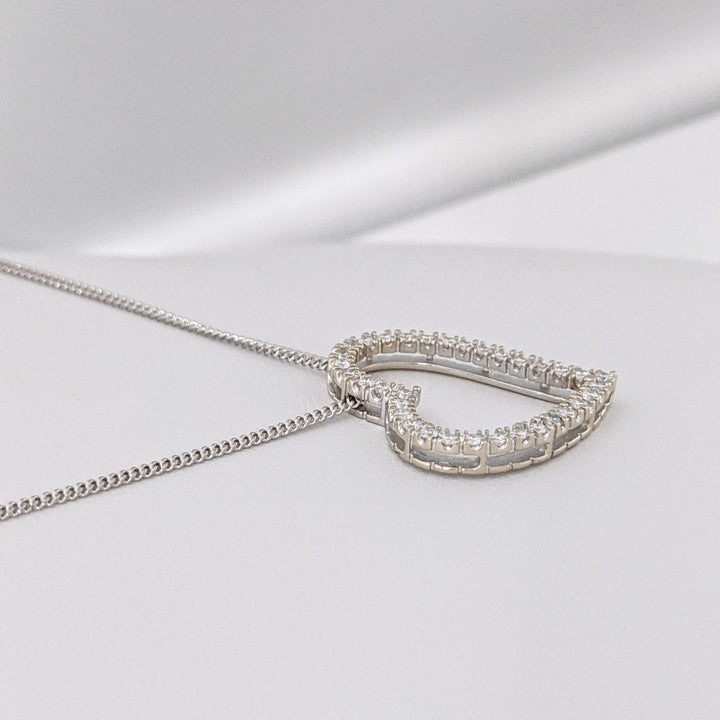 18K WHITE 1.02 CARAT TOTAL WEIGHT SI2-I1 F DIAMOND ROUND (34) ESTATE HEART PENDANT & 14K CHAIN