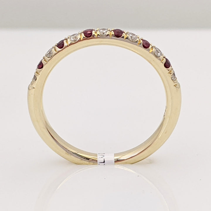14K RUBY ROUND (6) WITH .17 DIAMOND TOTAL WEIGHT (7) ROUND ESTATE BAND 2.7 GRAMS