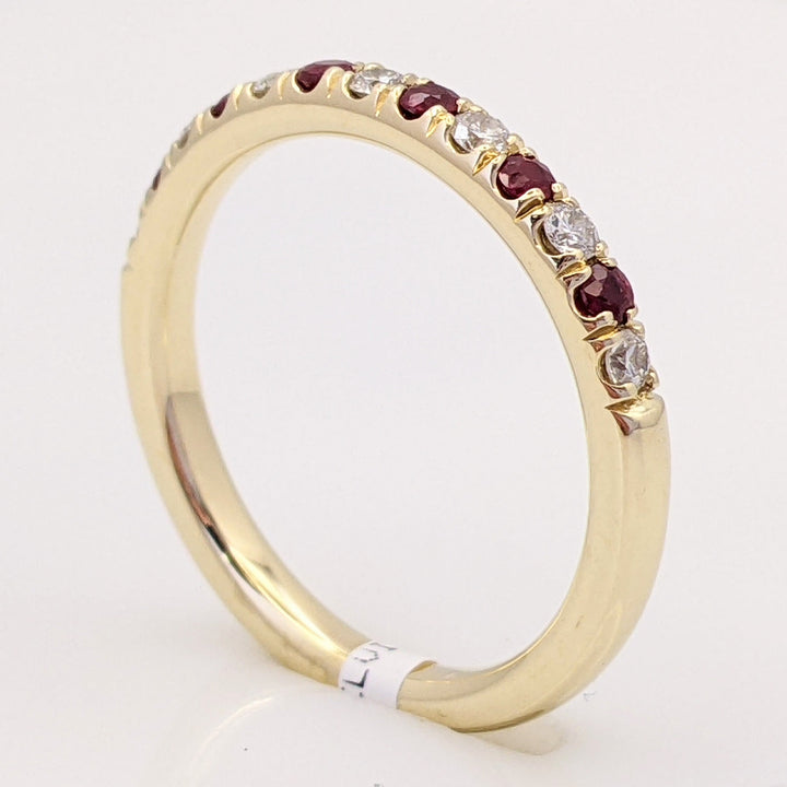 14K RUBY ROUND (6) WITH .17 DIAMOND TOTAL WEIGHT (7) ROUND ESTATE BAND 2.7 GRAMS