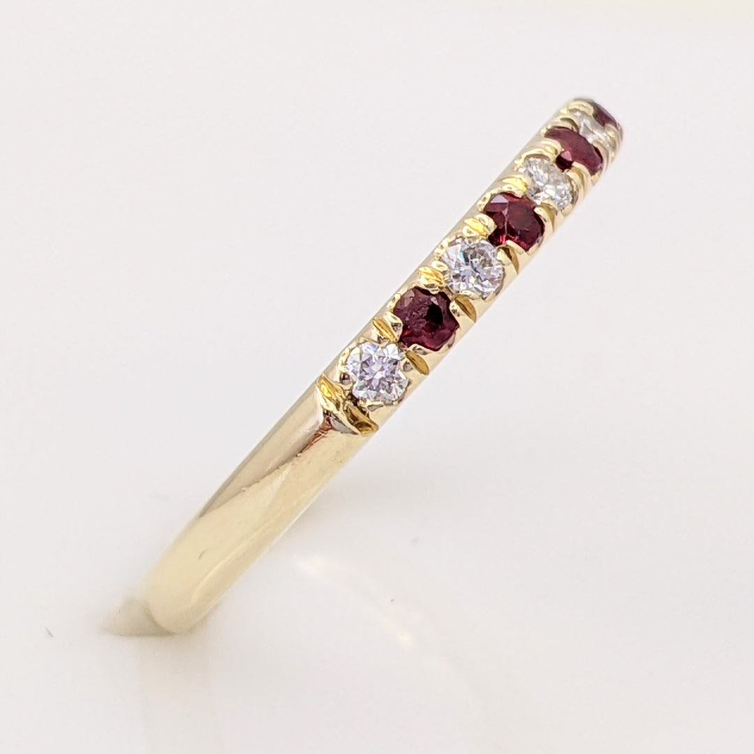 14K RUBY ROUND (6) WITH .17 DIAMOND TOTAL WEIGHT (7) ROUND ESTATE BAND 2.7 GRAMS
