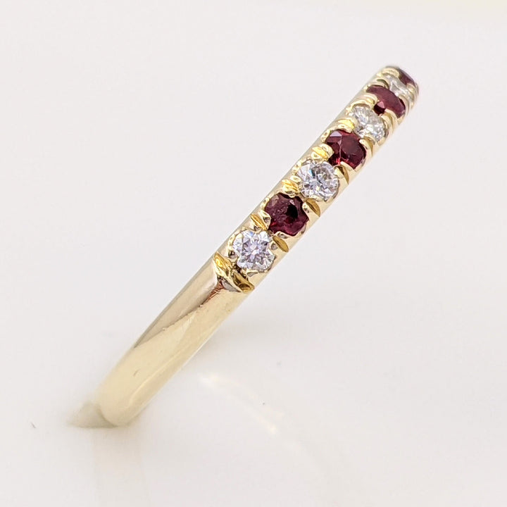 14K RUBY ROUND (6) WITH .17 DIAMOND TOTAL WEIGHT (7) ROUND ESTATE BAND 2.7 GRAMS