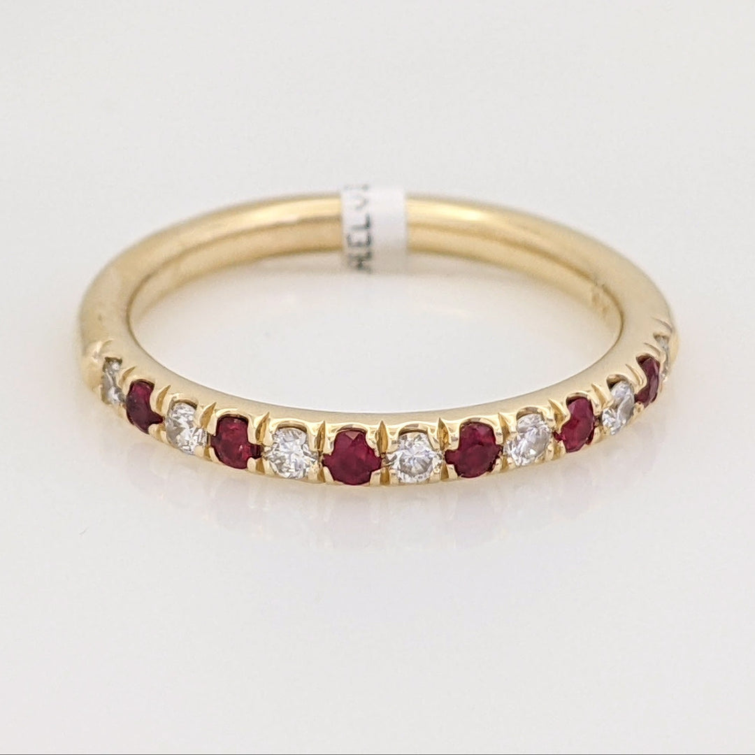 14K RUBY ROUND (6) WITH .17 DIAMOND TOTAL WEIGHT (7) ROUND ESTATE BAND 2.7 GRAMS