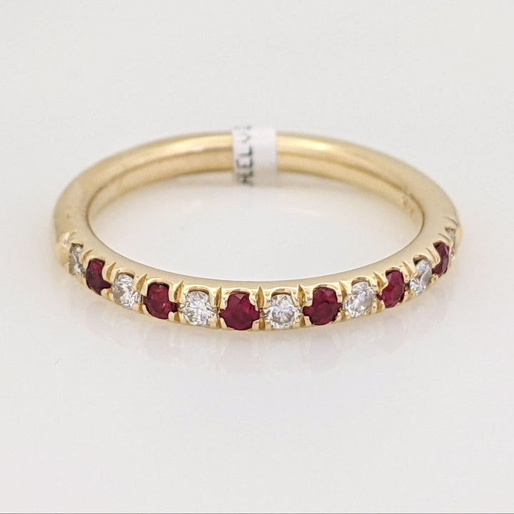 14K RUBY ROUND (6) WITH .17 DIAMOND TOTAL WEIGHT (7) ROUND ESTATE BAND 2.7 GRAMS
