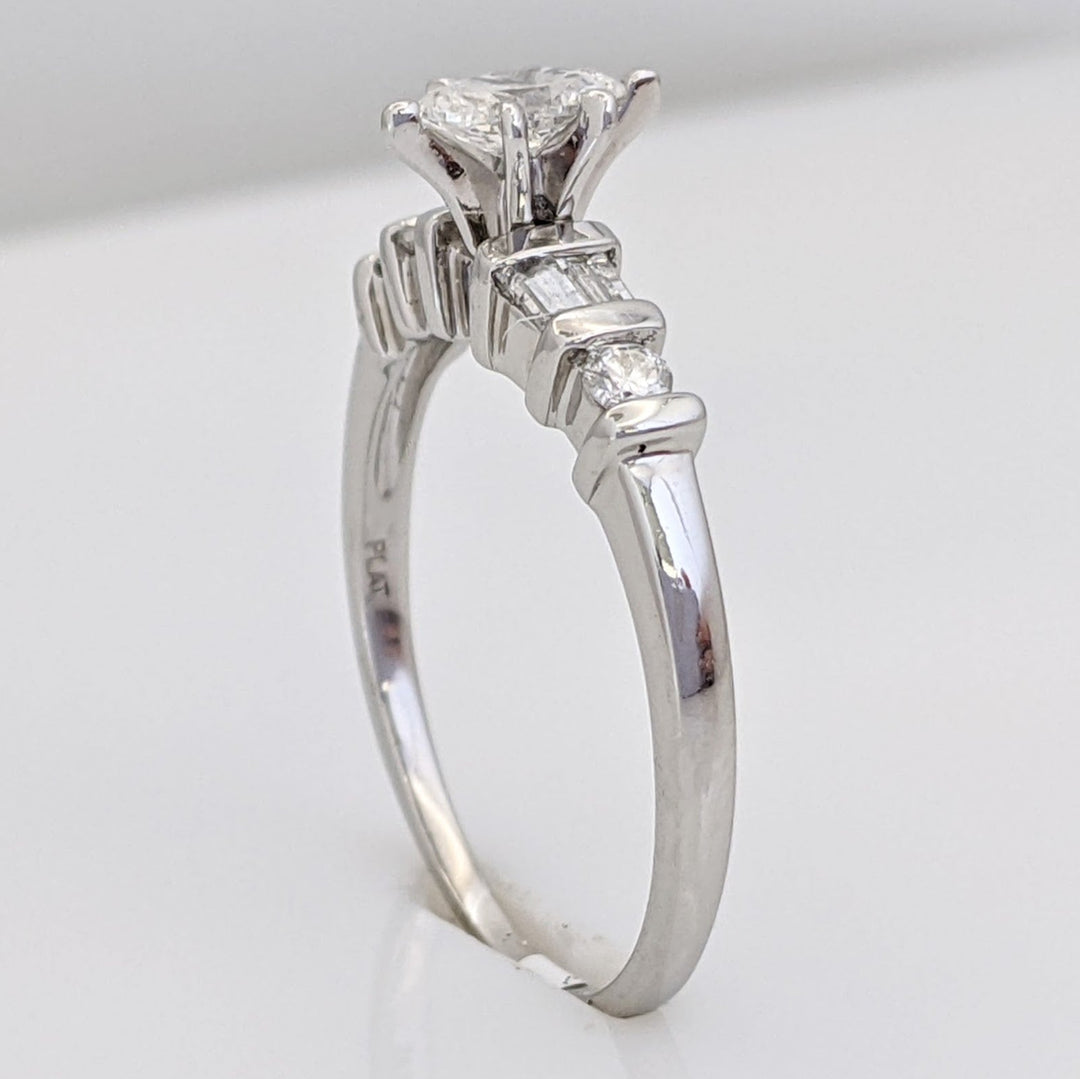 PLATINUM .41 CARAT TOTAL WEIGHT I1 F DIAMOND (1) MARQUISE CUT WITH (4) BAGUETTE CUT (2) ROUND ESTATE RING 4.0 GRAMS