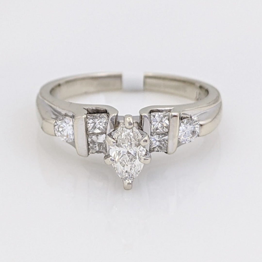 14KW .64 CARAT TOTAL WEIGHT I1 H DIAMOND MARQUISE CUT (1) PRINCESS CUT (4) ROUND (2) ESTATE RING 3.2 GRAMS