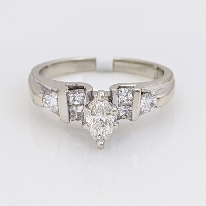 14KW .64 CARAT TOTAL WEIGHT I1 H DIAMOND MARQUISE CUT (1) PRINCESS CUT (4) ROUND (2) ESTATE RING 3.2 GRAMS