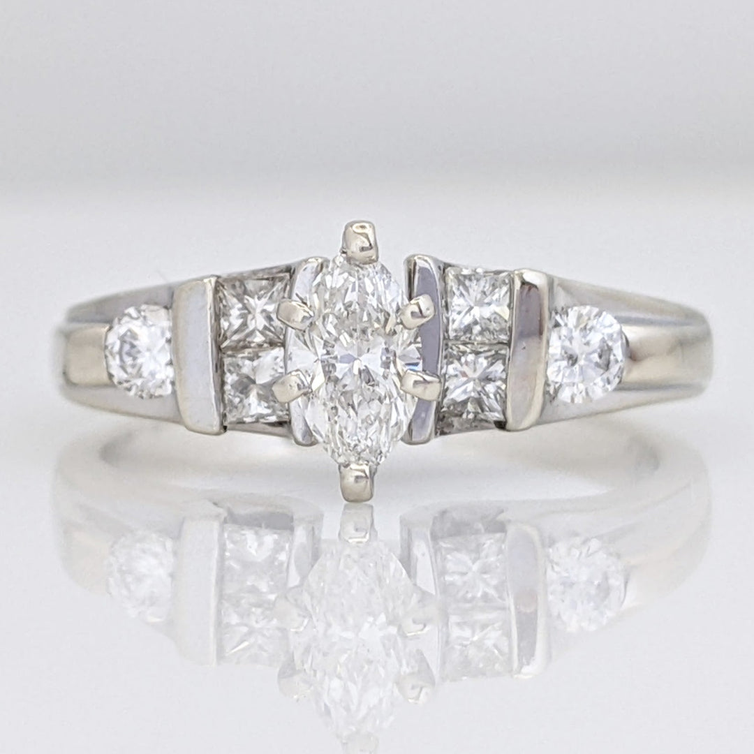 14KW .64 CARAT TOTAL WEIGHT I1 H DIAMOND MARQUISE CUT (1) PRINCESS CUT (4) ROUND (2) ESTATE RING 3.2 GRAMS