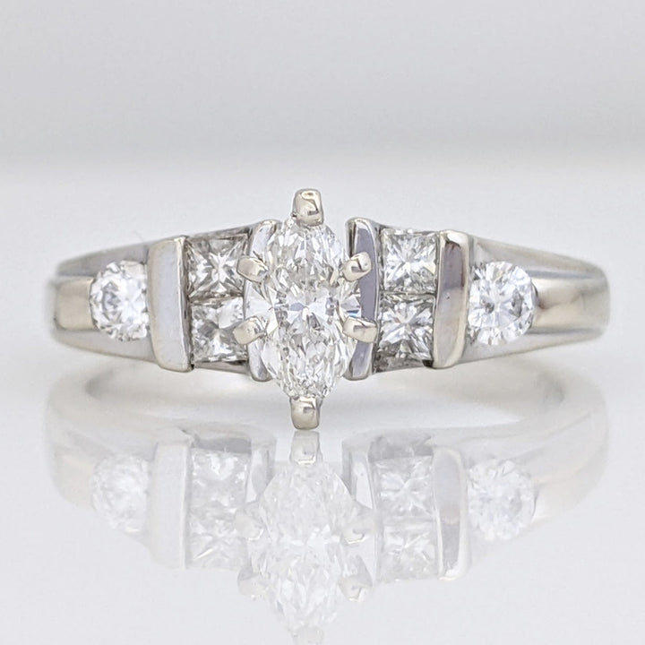 14KW .64 CARAT TOTAL WEIGHT I1 H DIAMOND MARQUISE CUT (1) PRINCESS CUT (4) ROUND (2) ESTATE RING 3.2 GRAMS