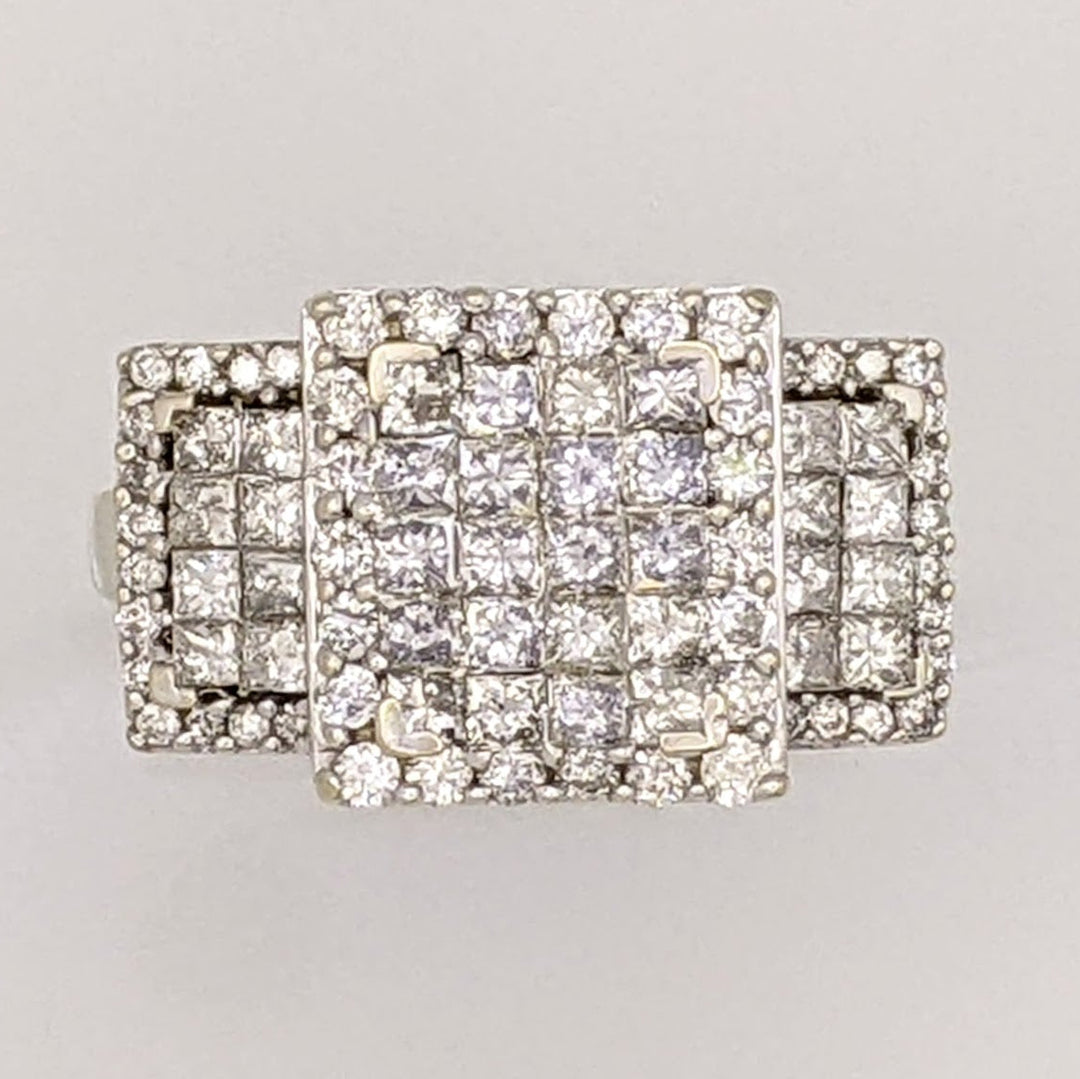 14K WHITE 1.46 CARAT TOTAL WEIGHT I1 H DIAMOND ROUND (52) PRINCESS CUT (36) ESTATE RING 7.6 GRAMS