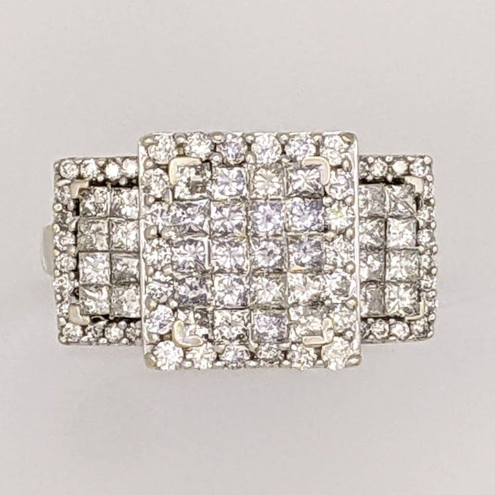 14K WHITE 1.46 CARAT TOTAL WEIGHT I1 H DIAMOND ROUND (52) PRINCESS CUT (36) ESTATE RING 7.6 GRAMS