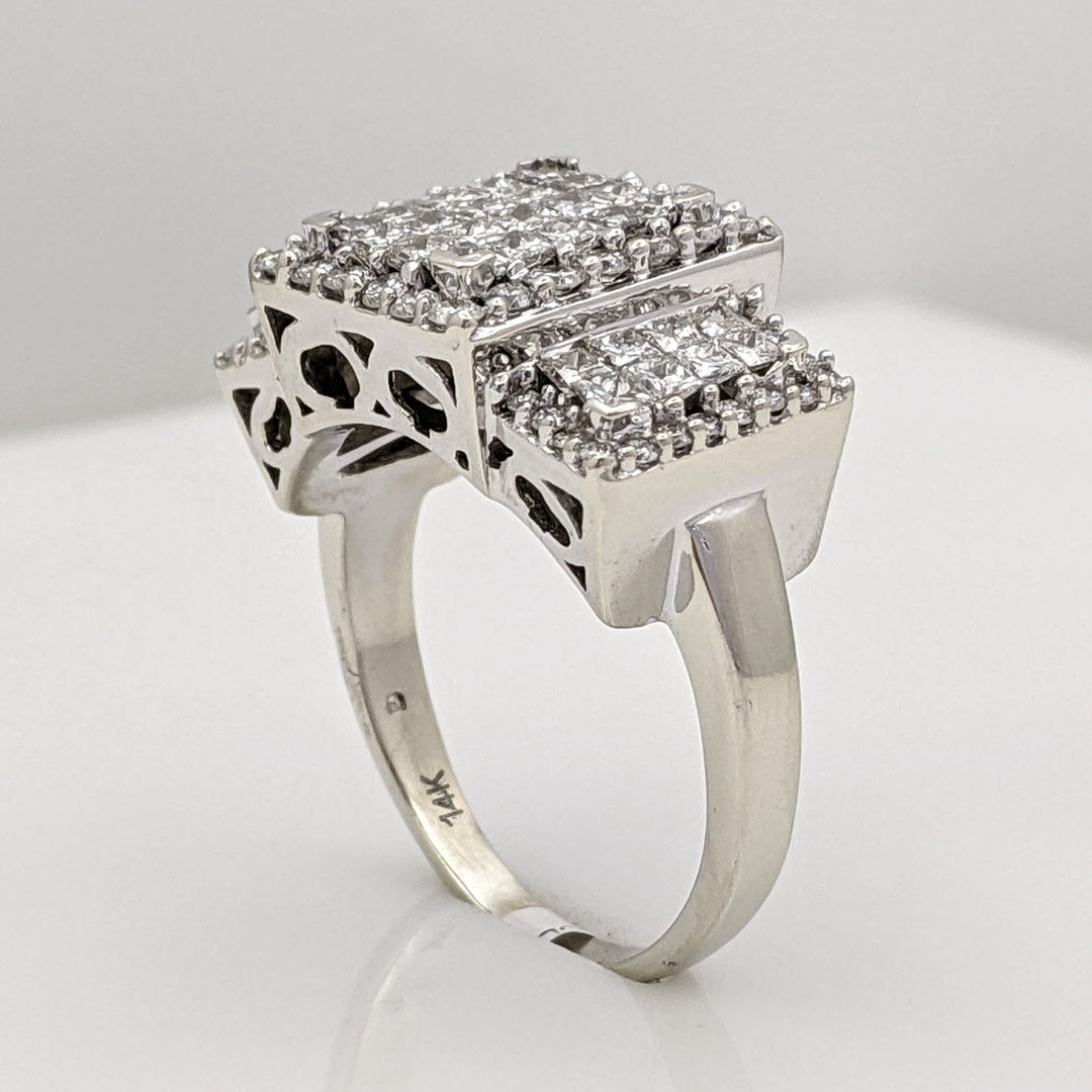 14K WHITE 1.46 CARAT TOTAL WEIGHT I1 H DIAMOND ROUND (52) PRINCESS CUT (36) ESTATE RING 7.6 GRAMS