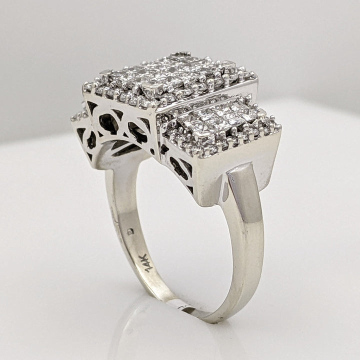 14K WHITE 1.46 CARAT TOTAL WEIGHT I1 H DIAMOND ROUND (52) PRINCESS CUT (36) ESTATE RING 7.6 GRAMS