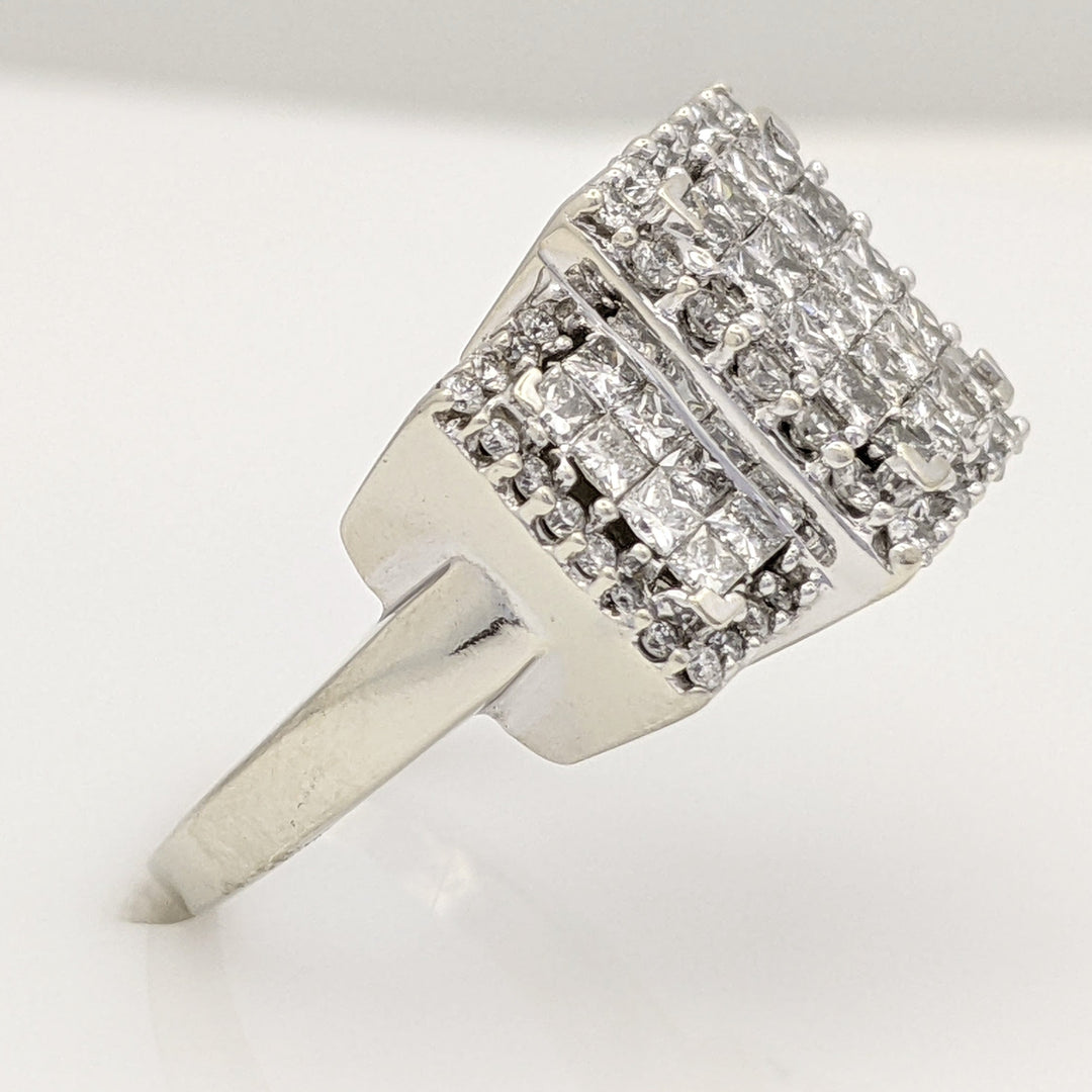 14K WHITE 1.46 CARAT TOTAL WEIGHT I1 H DIAMOND ROUND (52) PRINCESS CUT (36) ESTATE RING 7.6 GRAMS