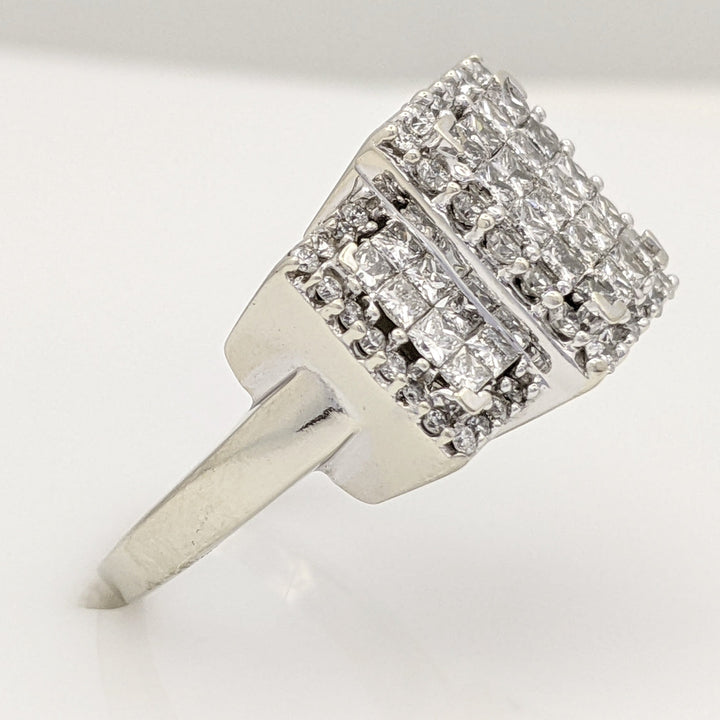 14K WHITE 1.46 CARAT TOTAL WEIGHT I1 H DIAMOND ROUND (52) PRINCESS CUT (36) ESTATE RING 7.6 GRAMS