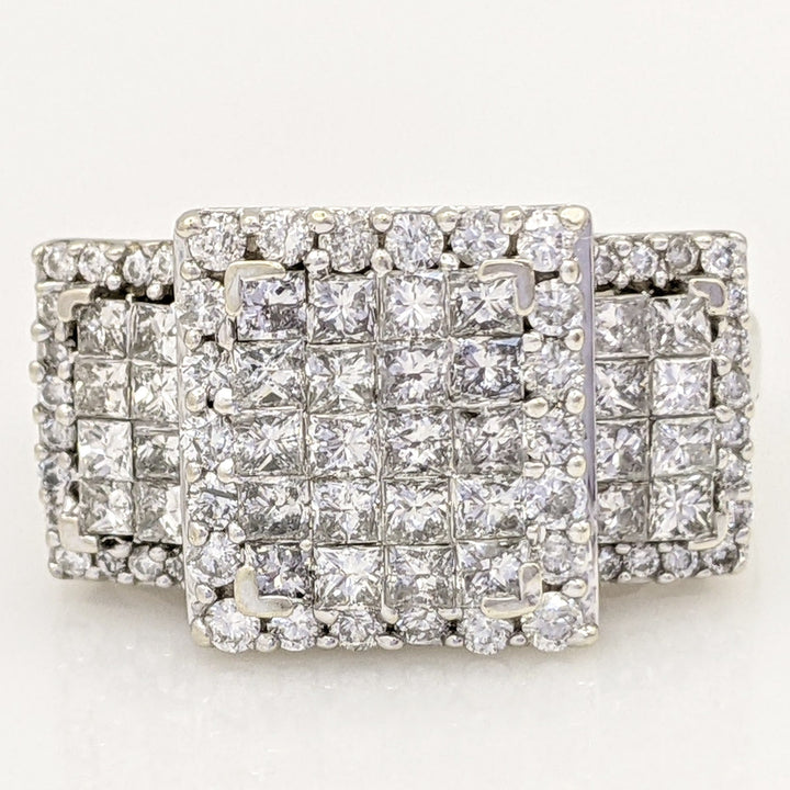 14K WHITE 1.46 CARAT TOTAL WEIGHT I1 H DIAMOND ROUND (52) PRINCESS CUT (36) ESTATE RING 7.6 GRAMS