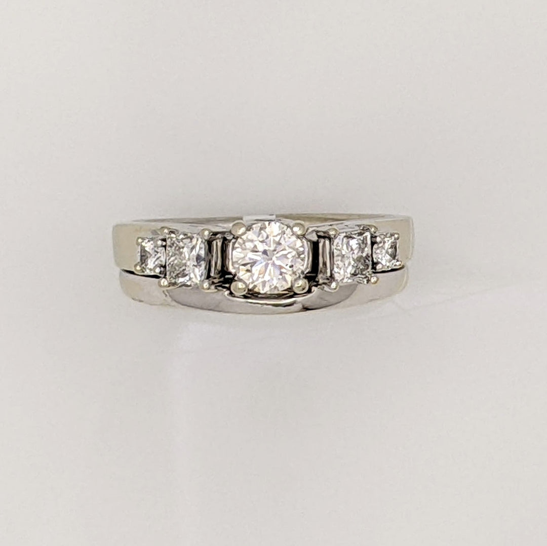 14K WHITE 1.00 CARAT TOTAL WEIGHT SI1 G DIAMOND ROUND (5) PRINCESS CUT (2) ESTATE RING 6.9 GRAMS
