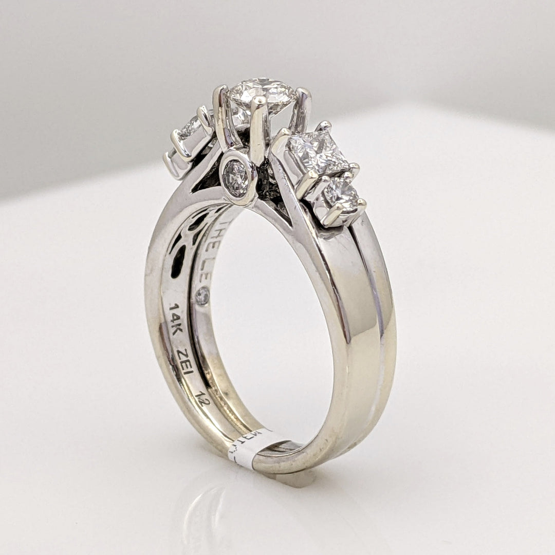 14K WHITE 1.00 CARAT TOTAL WEIGHT SI1 G DIAMOND ROUND (5) PRINCESS CUT (2) ESTATE RING 6.9 GRAMS
