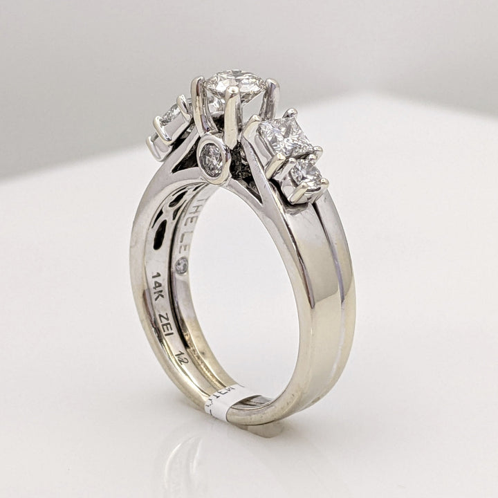 14K WHITE 1.00 CARAT TOTAL WEIGHT SI1 G DIAMOND ROUND (5) PRINCESS CUT (2) ESTATE RING 6.9 GRAMS