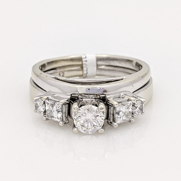 14K WHITE 1.00 CARAT TOTAL WEIGHT SI1 G DIAMOND ROUND (5) PRINCESS CUT (2) ESTATE RING 6.9 GRAMS