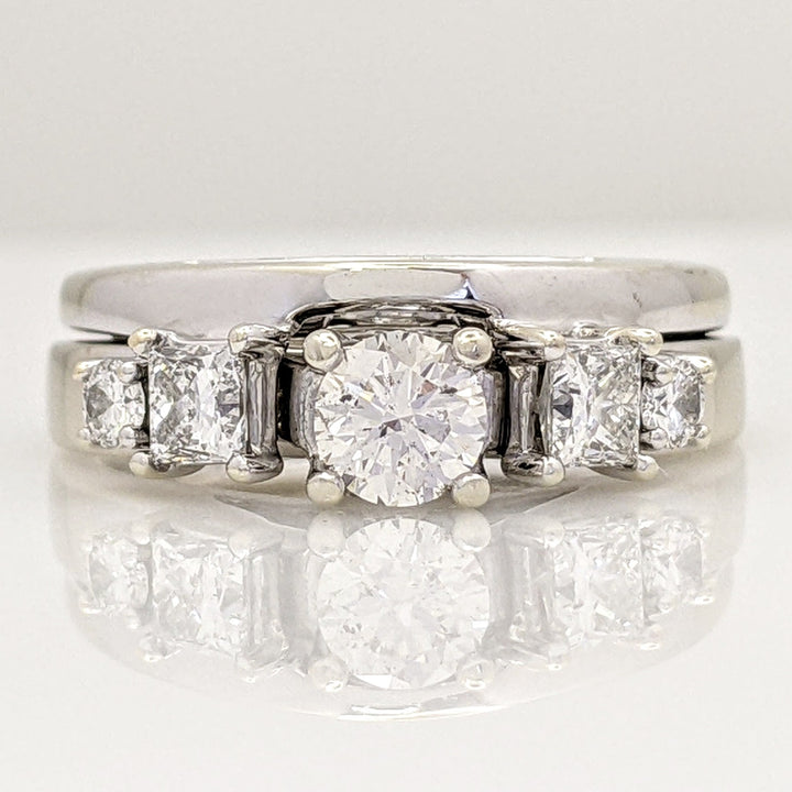 14K WHITE 1.00 CARAT TOTAL WEIGHT SI1 G DIAMOND ROUND (5) PRINCESS CUT (2) ESTATE RING 6.9 GRAMS