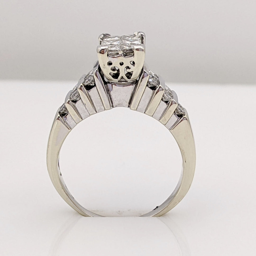 14K WHITE 1.39 CARAT TOTAL WEIGHT I1 G DIAMOND PRINCESS CUT (6) WITH (16) ROUND MELEE ESTATE RING 5.2G
