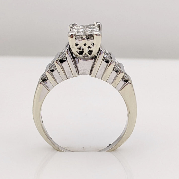 14K WHITE 1.39 CARAT TOTAL WEIGHT I1 G DIAMOND PRINCESS CUT (6) WITH (16) ROUND MELEE ESTATE RING 5.2G