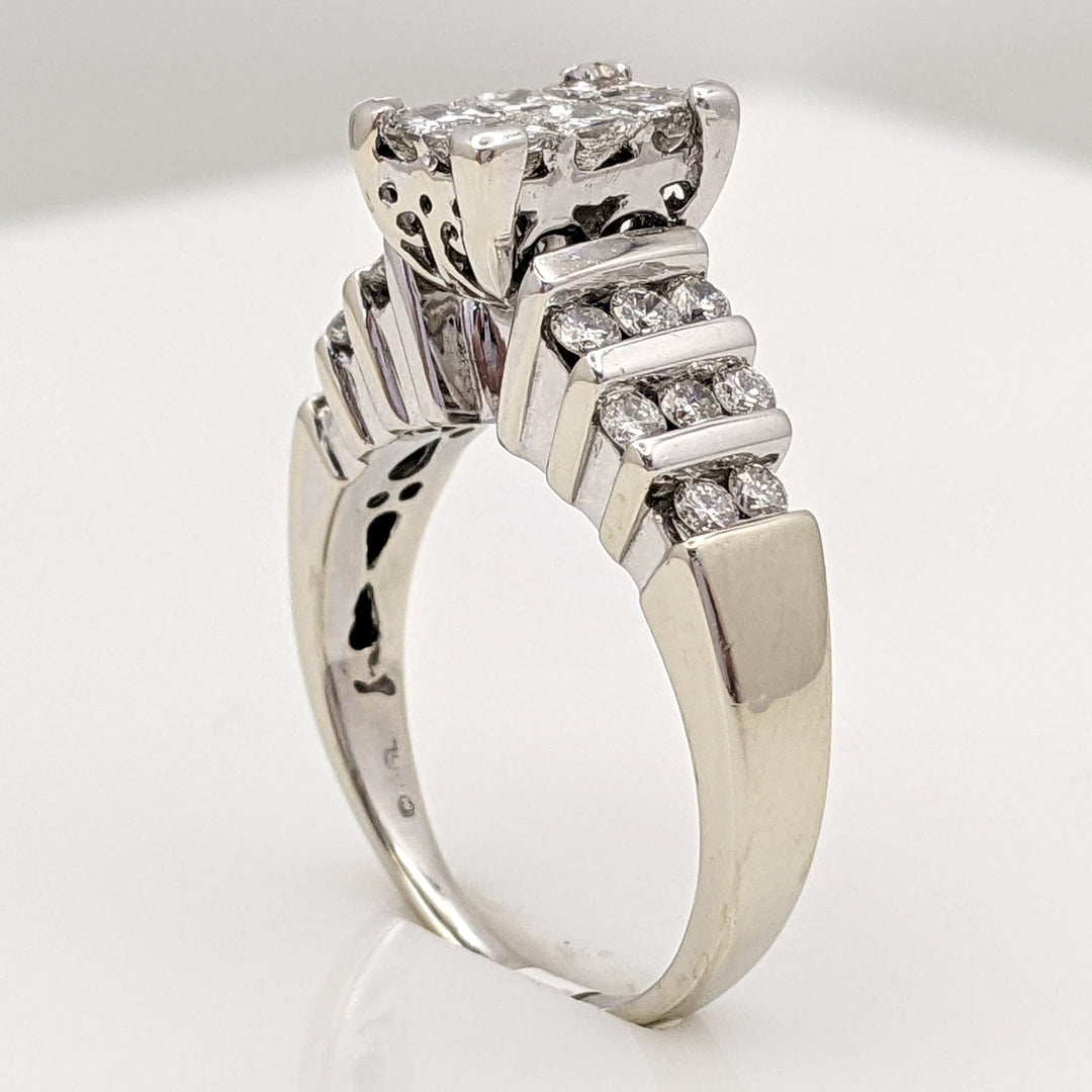 14K WHITE 1.39 CARAT TOTAL WEIGHT I1 G DIAMOND PRINCESS CUT (6) WITH (16) ROUND MELEE ESTATE RING 5.2G