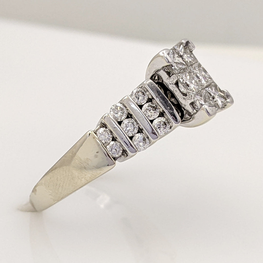 14K WHITE 1.39 CARAT TOTAL WEIGHT I1 G DIAMOND PRINCESS CUT (6) WITH (16) ROUND MELEE ESTATE RING 5.2G