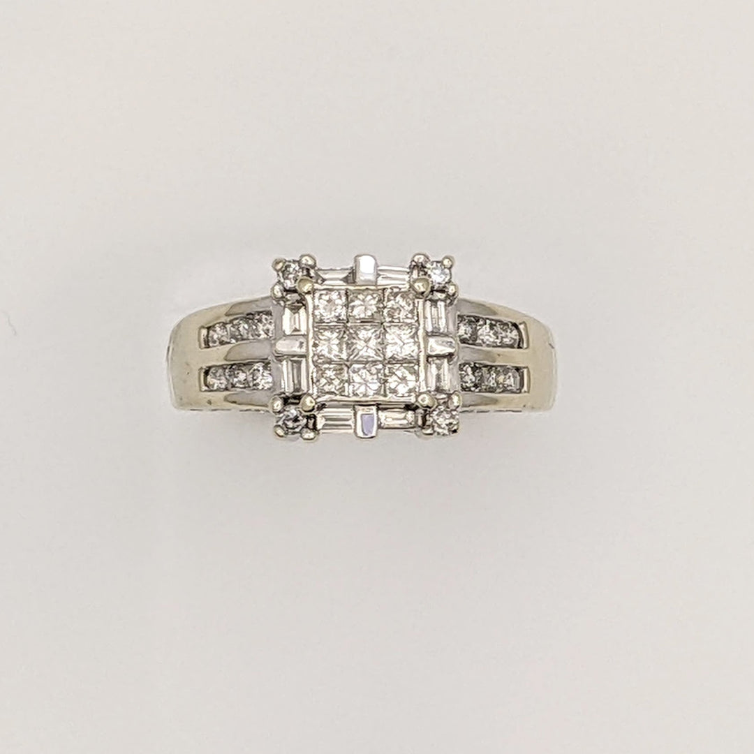 14K WHITE .75 CARAT TOTAL WEIGHT I1 H DIAMOND PRINCESS CUT (9) ROUND (16) BAGUETTE (8) ESTATE RING 5.6 GRAMS