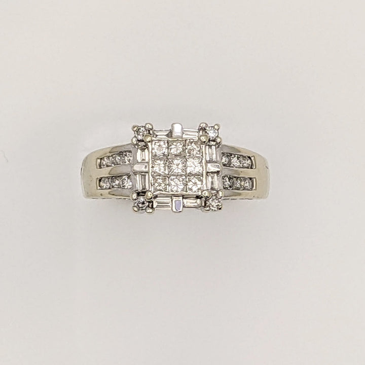 14K WHITE .75 CARAT TOTAL WEIGHT I1 H DIAMOND PRINCESS CUT (9) ROUND (16) BAGUETTE (8) ESTATE RING 5.6 GRAMS