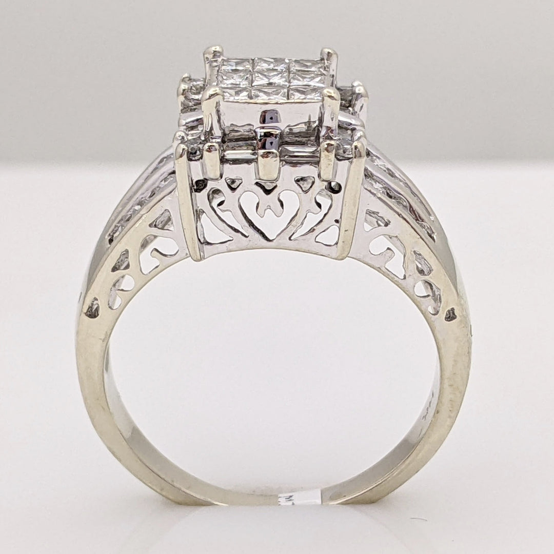 14K WHITE .75 CARAT TOTAL WEIGHT I1 H DIAMOND PRINCESS CUT (9) ROUND (16) BAGUETTE (8) ESTATE RING 5.6 GRAMS