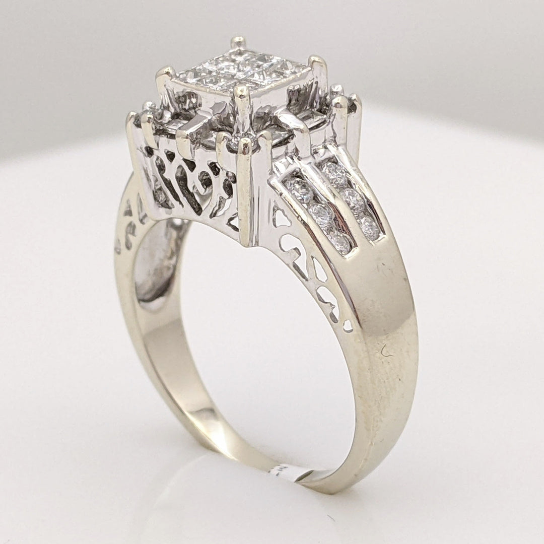 14K WHITE .75 CARAT TOTAL WEIGHT I1 H DIAMOND PRINCESS CUT (9) ROUND (16) BAGUETTE (8) ESTATE RING 5.6 GRAMS