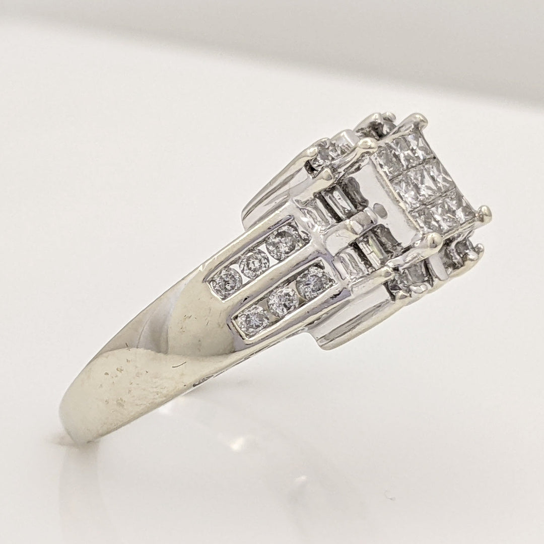 14K WHITE .75 CARAT TOTAL WEIGHT I1 H DIAMOND PRINCESS CUT (9) ROUND (16) BAGUETTE (8) ESTATE RING 5.6 GRAMS