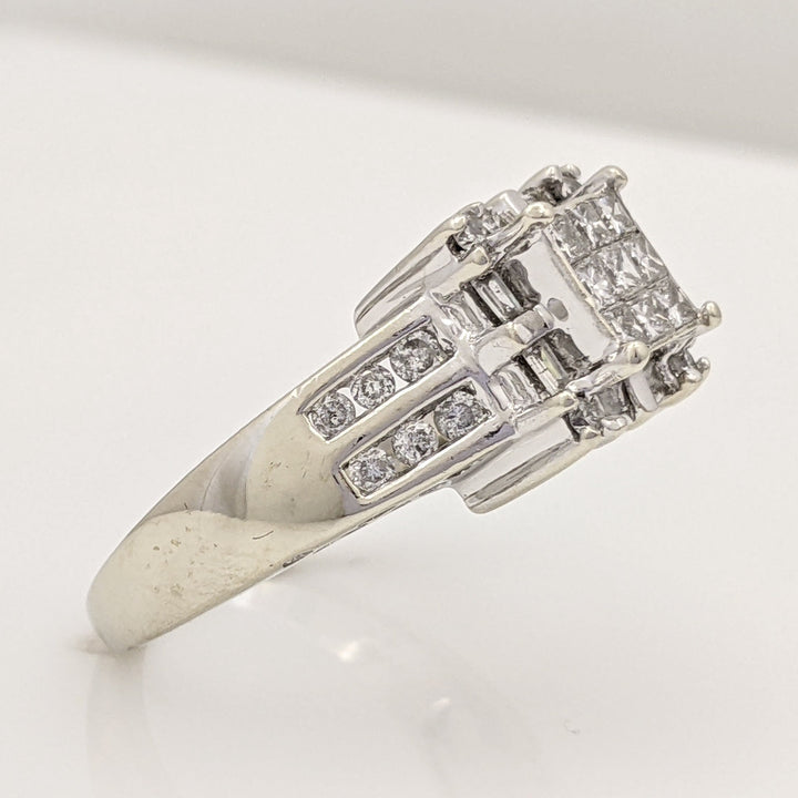 14K WHITE .75 CARAT TOTAL WEIGHT I1 H DIAMOND PRINCESS CUT (9) ROUND (16) BAGUETTE (8) ESTATE RING 5.6 GRAMS
