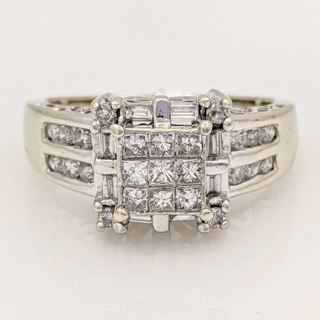 14K WHITE .75 CARAT TOTAL WEIGHT I1 H DIAMOND PRINCESS CUT (9) ROUND (16) BAGUETTE (8) ESTATE RING 5.6 GRAMS