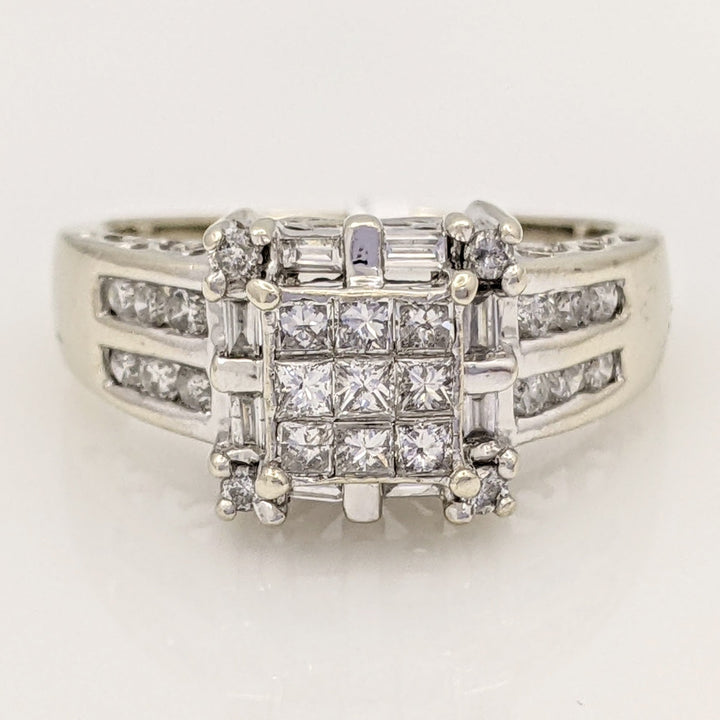 14K WHITE .75 CARAT TOTAL WEIGHT I1 H DIAMOND PRINCESS CUT (9) ROUND (16) BAGUETTE (8) ESTATE RING 5.6 GRAMS