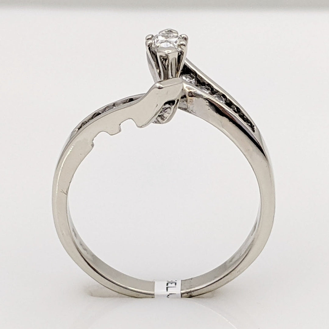14K WHITE .39 CARAT TOTAL WEIGHT SI1 G DIAMOND MARQUISE CUT WITH (12) ROUND ESTATE RING 3.1 GRAMS