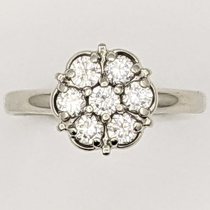 14K WHITE .49 CARAT TOTAL WEIGHT SI2 G DIAMOND ROUND (7) FLOWER CLUSTER ESTATE RING 2.7 GRAMS