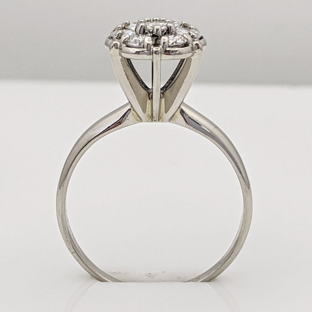 14K WHITE .49 CARAT TOTAL WEIGHT SI2 G DIAMOND ROUND (7) FLOWER CLUSTER ESTATE RING 2.7 GRAMS