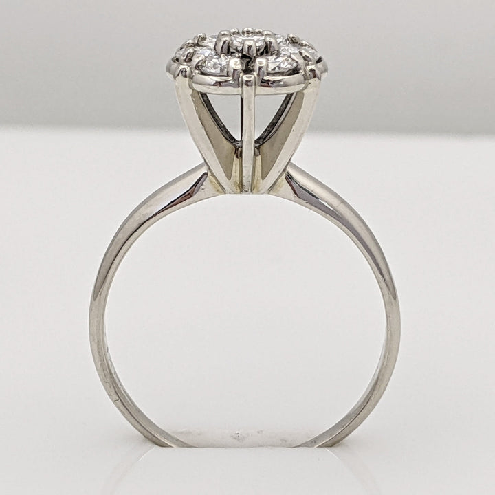 14K WHITE .49 CARAT TOTAL WEIGHT SI2 G DIAMOND ROUND (7) FLOWER CLUSTER ESTATE RING 2.7 GRAMS